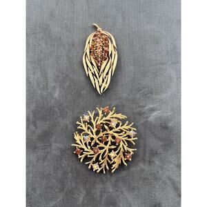 VTG Usner Brooch Pair Set Rhinestones Holiday Leaves Fall Winter